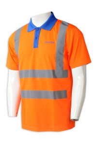 D329 量身訂作短袖反光工業制服 訂製撞色領Polo恤 印花LOGO 橙色 工業制服製服公司 網眼布
